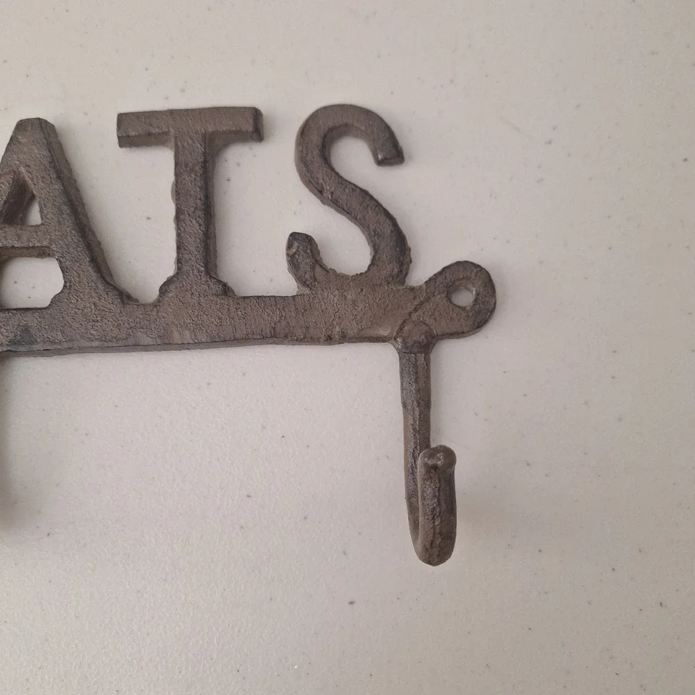 Vintage Cast Iron Metal 3 Arm Coat Hook Rack Wall Hanging Heavy 14